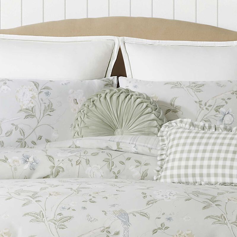 Laura Ashley Miranda Velvet Round Cushion Sage Green image number 1